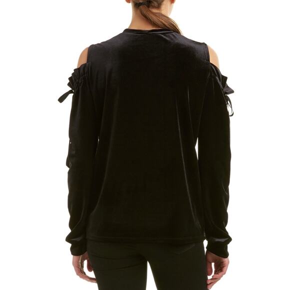 SAMANTHA DRU Ruffle Velvet Cold Open Shoulder Tie Bow Sweatshirt Top - Picture 2 of 10